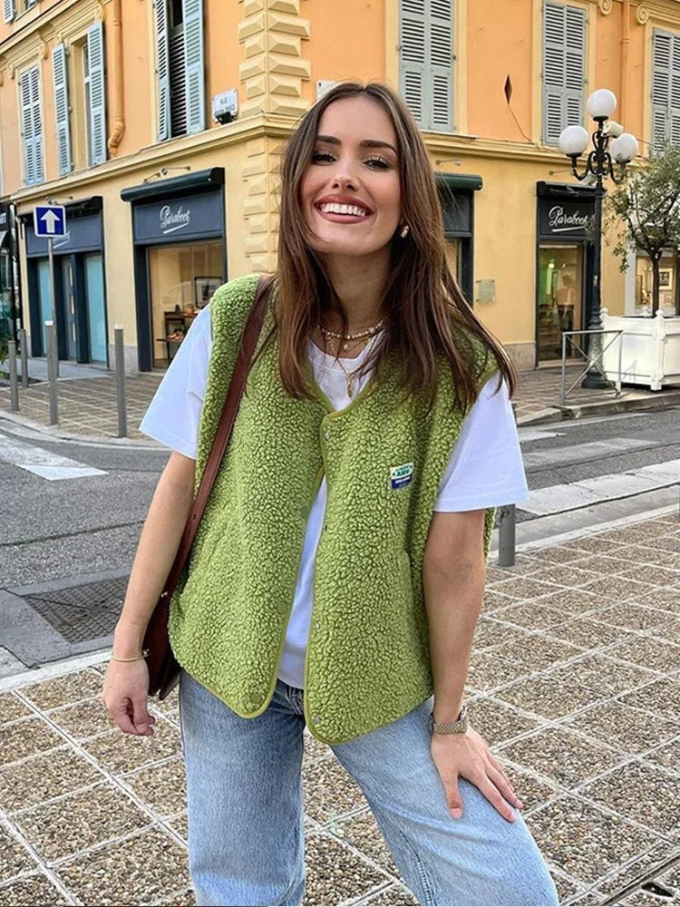 Grace | Women's Sherpa Vest V Neck Sleeveless Fleece