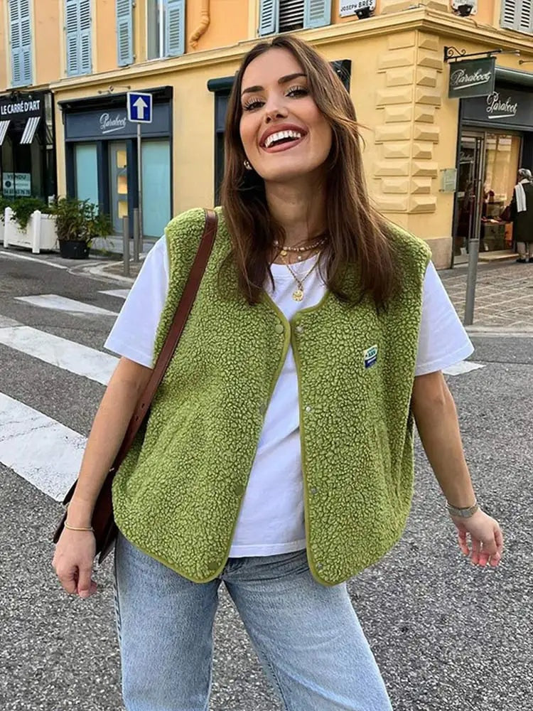 Grace | Women's Sherpa Vest V Neck Sleeveless Fleece