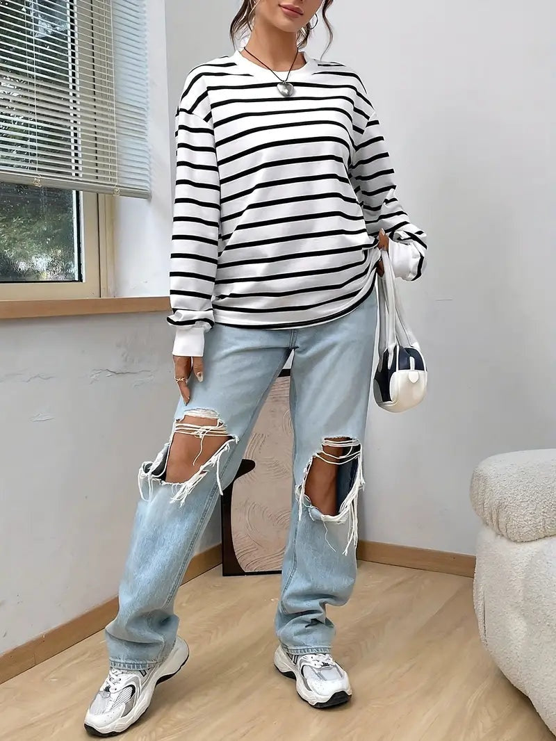 Willow | Women's Oversized Striped Crewneck Sweatshirt