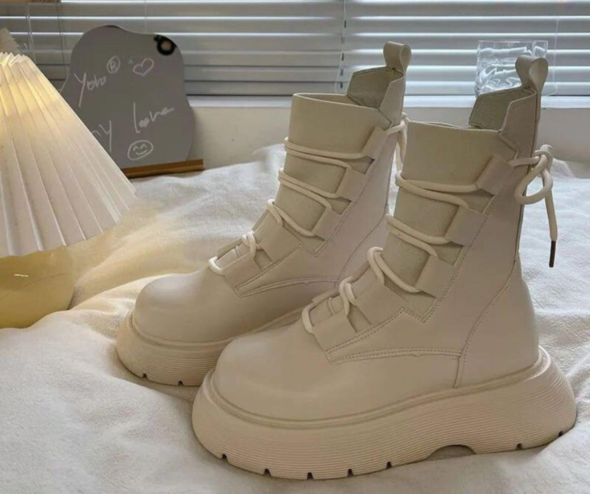 Jessica | Women's Platform Combat Boots Lace Up Buckles