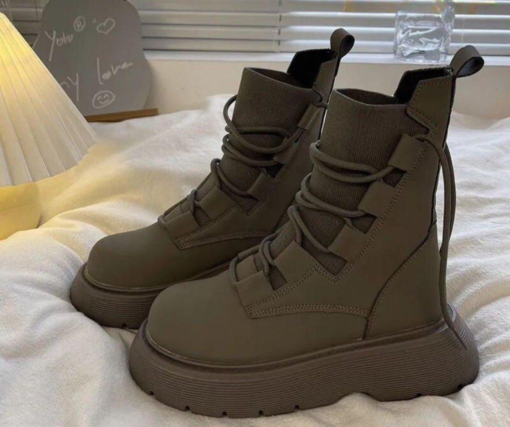 Jessica | Women's Platform Combat Boots Lace Up Buckles