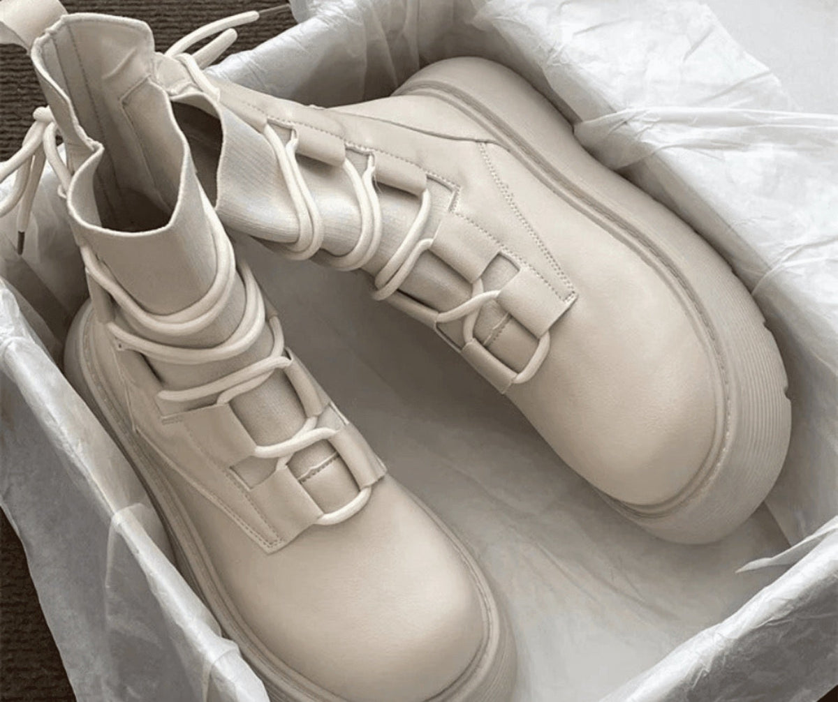 Jessica | Women's Platform Combat Boots Lace Up Buckles
