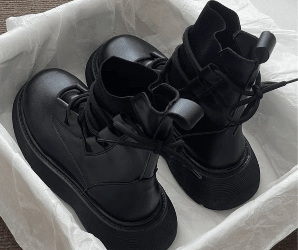 Jessica | Women's Platform Combat Boots Lace Up Buckles