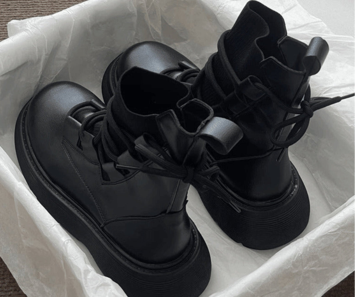 Jessica | Women's Platform Combat Boots Lace Up Buckles
