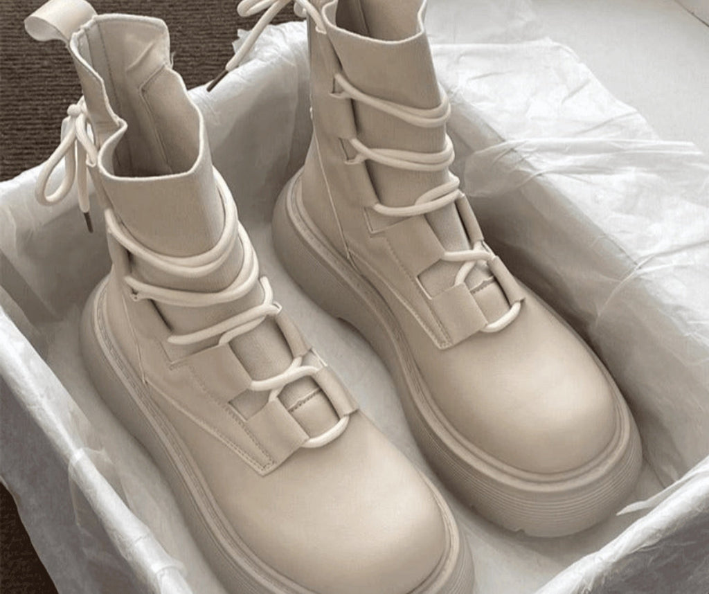 Jessica | Women's Platform Combat Boots Lace Up Buckles