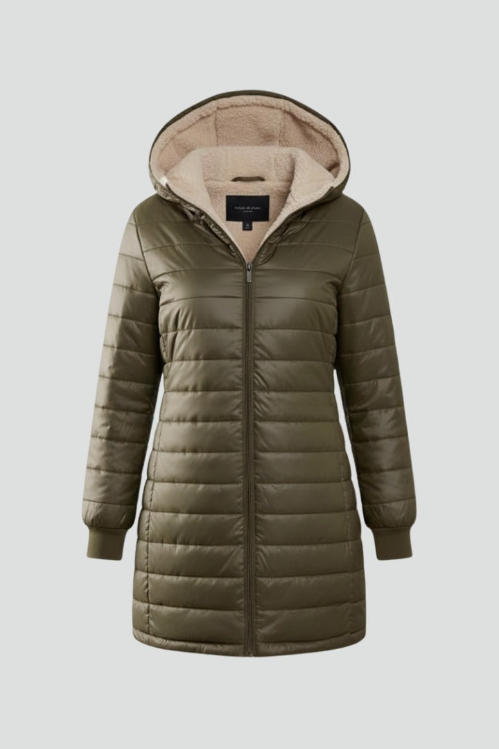 Molly | Women's Long Winter Puffer Coat Hooded Sherpa Lined