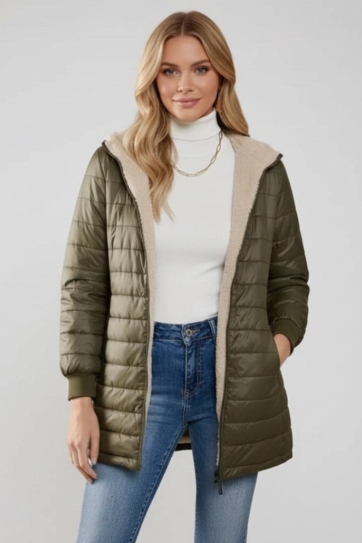 Molly | Women's Long Winter Puffer Coat Hooded Sherpa Lined