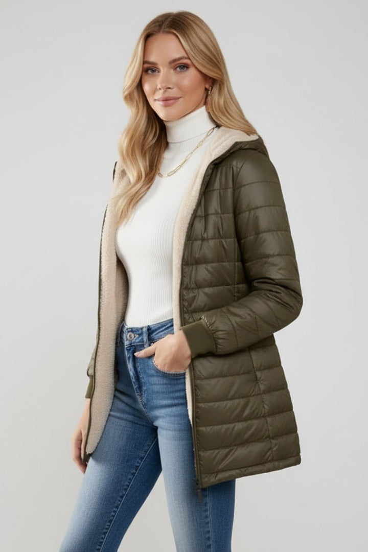 Molly | Women's Long Winter Puffer Coat Hooded Sherpa Lined