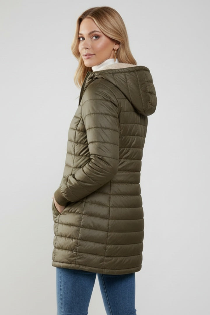 Molly | Women's Long Winter Puffer Coat Hooded Sherpa Lined