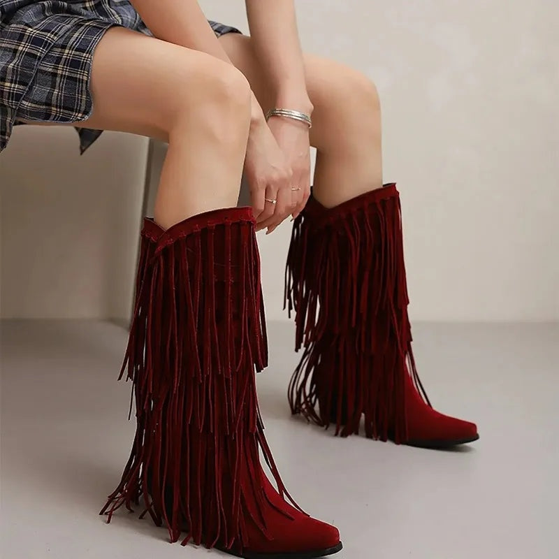 Eliza | Women's Tall Fringe Cowboy Boots Western
