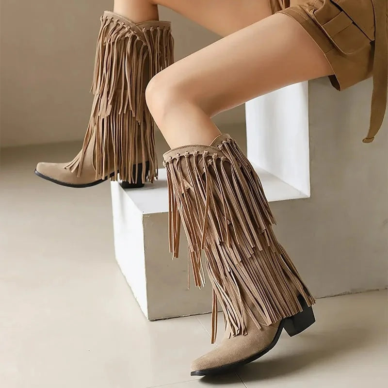 Eliza | Women's Tall Fringe Cowboy Boots Western
