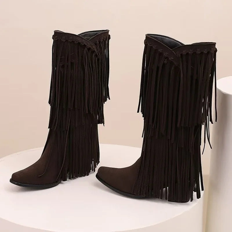 Eliza | Women's Tall Fringe Cowboy Boots Western