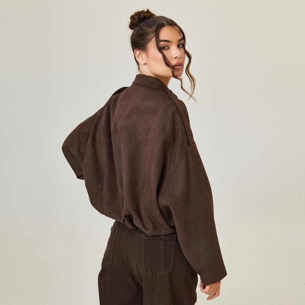 Phoebe | Women's Oversized Faux Suede Bomber Jacket Long Sleeve