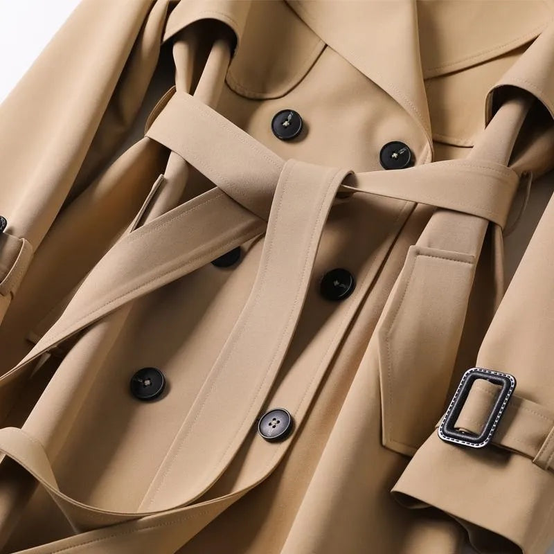 Rachel | Women's Long Trench Coat Belted Plaid Lining