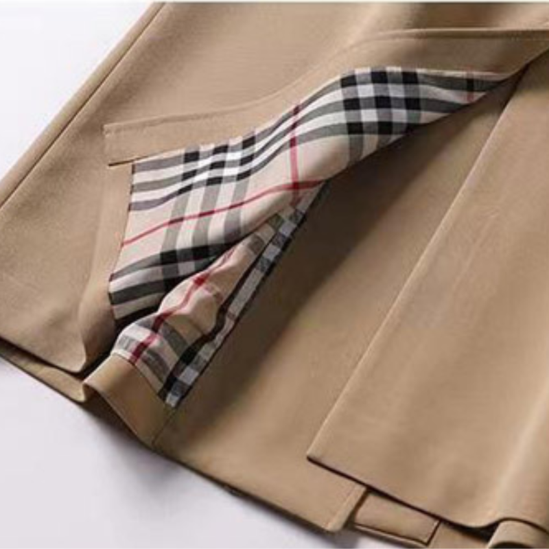 Rachel | Women's Long Trench Coat Belted Plaid Lining