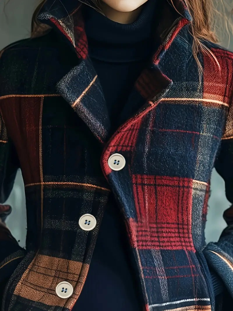 Piper | Women's Plaid Short Wool Blend Coat Button Up