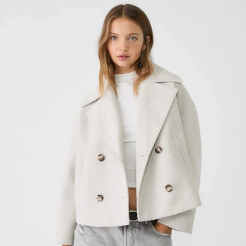 Claire | Women's Short Peacoat Wool Blend Double Breasted Lapel