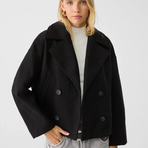 Claire | Women's Short Peacoat Wool Blend Double Breasted Lapel