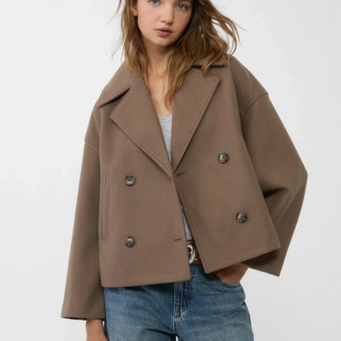 Claire | Women's Short Peacoat Wool Blend Double Breasted Lapel