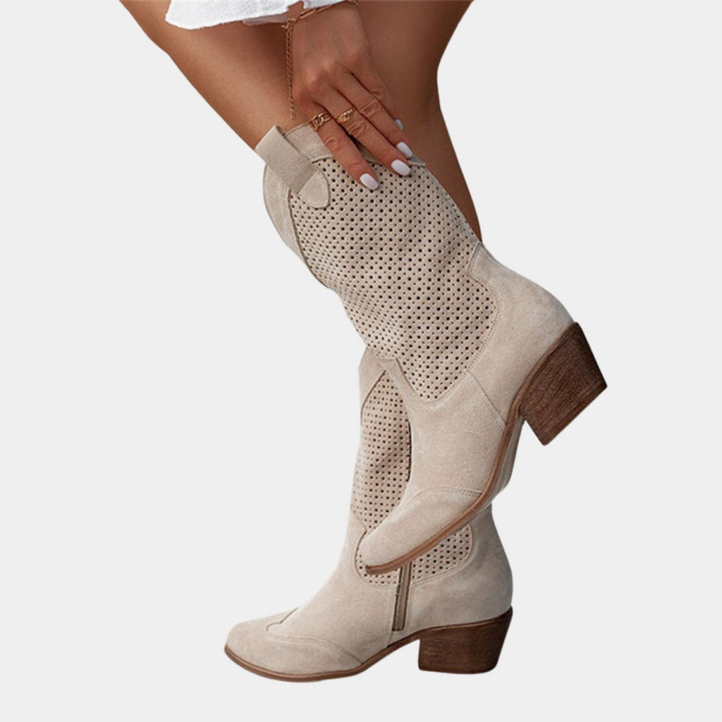 Josephine | Women's Perforated Cowboy Boots Block Heel