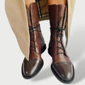 Elena | Women's Leather Lace Up Boots Mid Calf Cap Toe