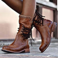 Megan | Women's Combat Boots Lace Up Mid Calf Low Heel
