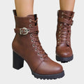 Joanna | Women's Block Heel Ankle Boots Lace Up Buckle Strap