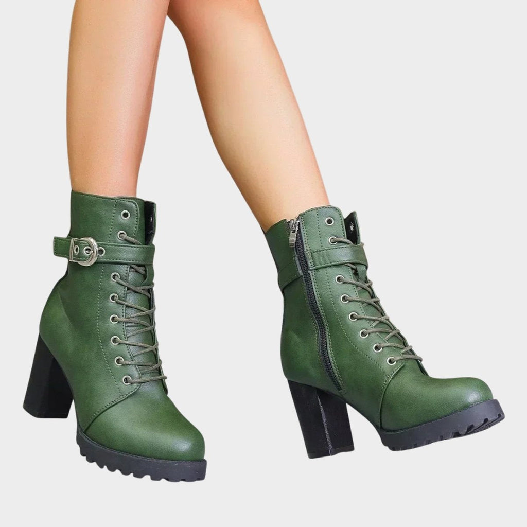 Joanna | Women's Block Heel Ankle Boots Lace Up Buckle Strap