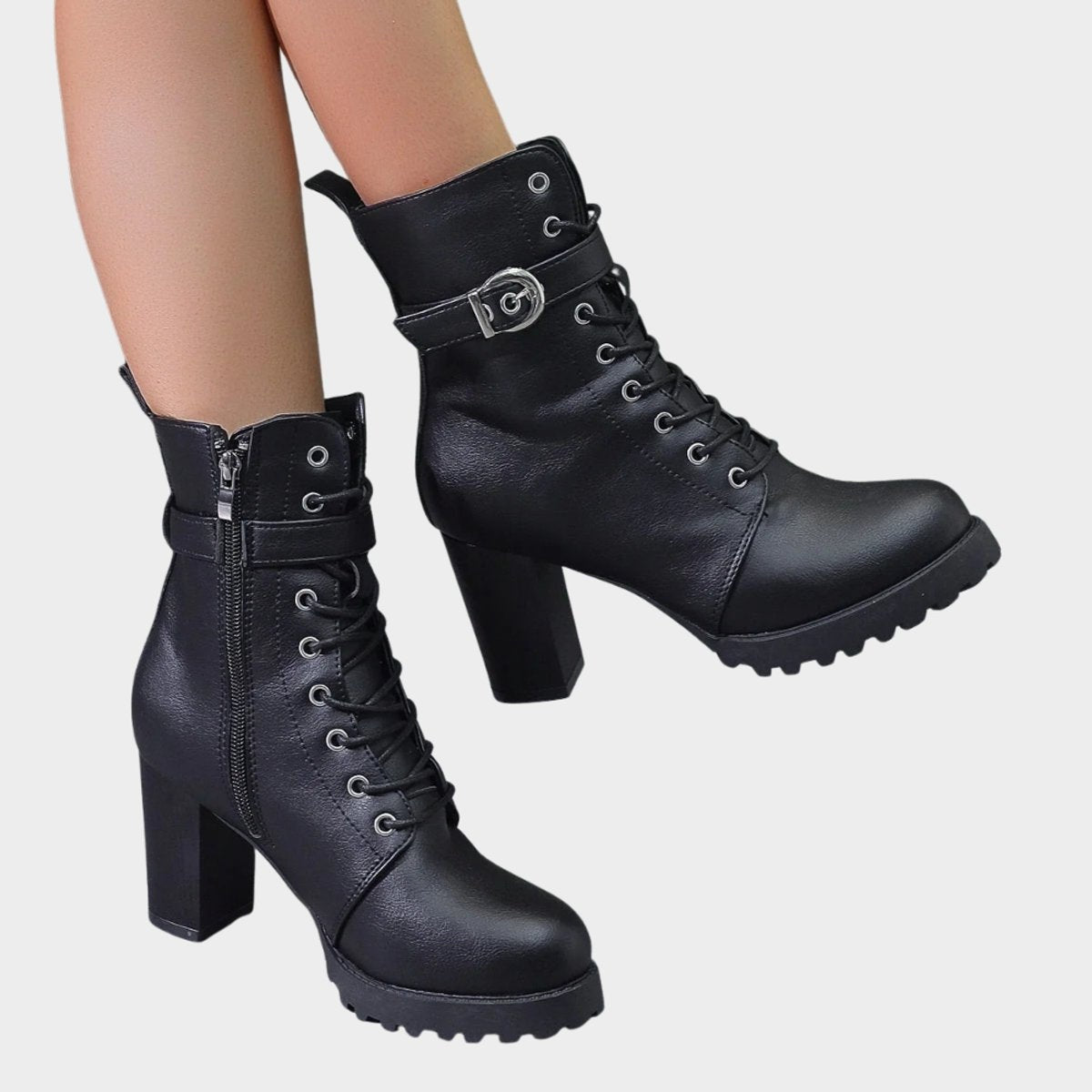 Joanna | Women's Block Heel Ankle Boots Lace Up Buckle Strap