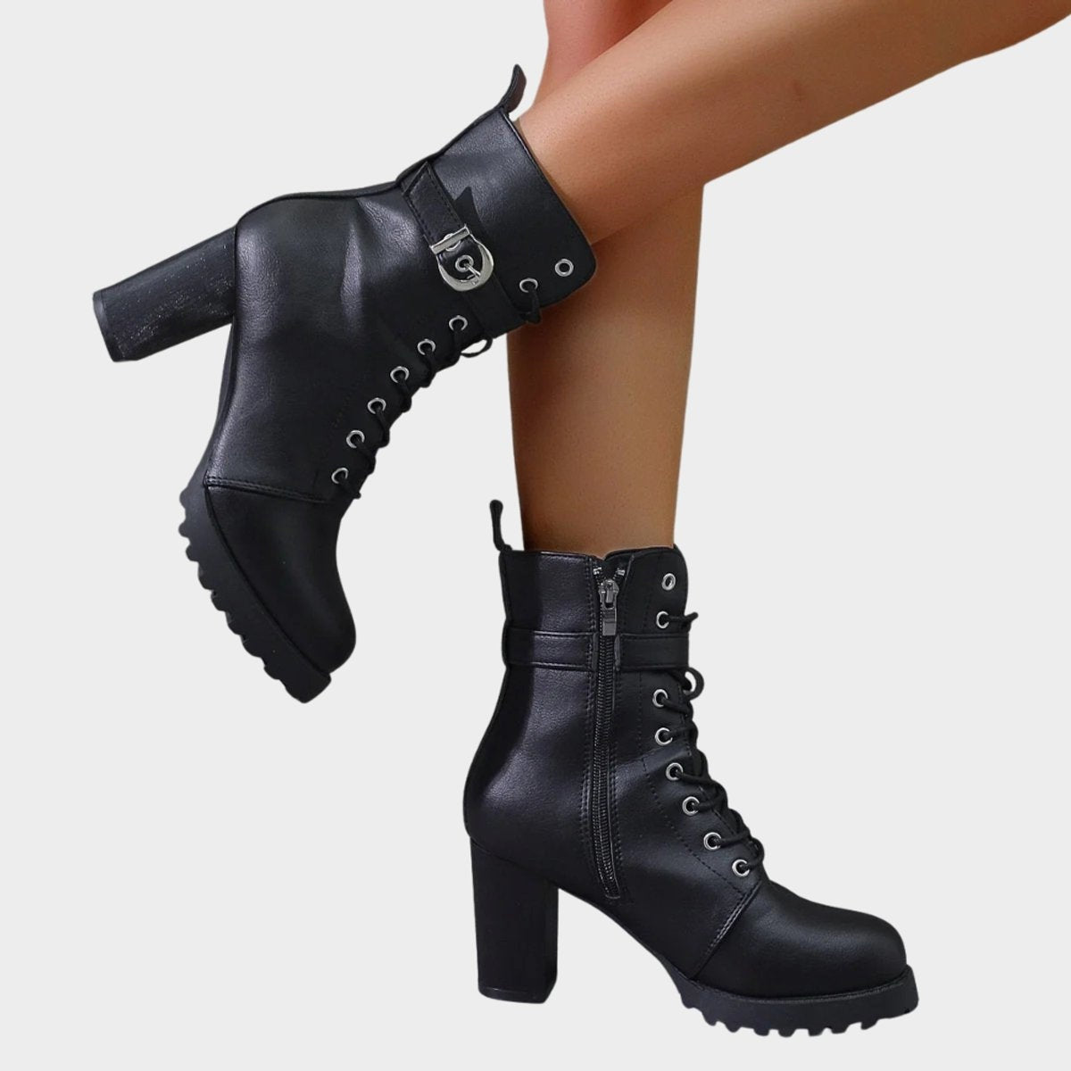 Joanna | Women's Block Heel Ankle Boots Lace Up Buckle Strap