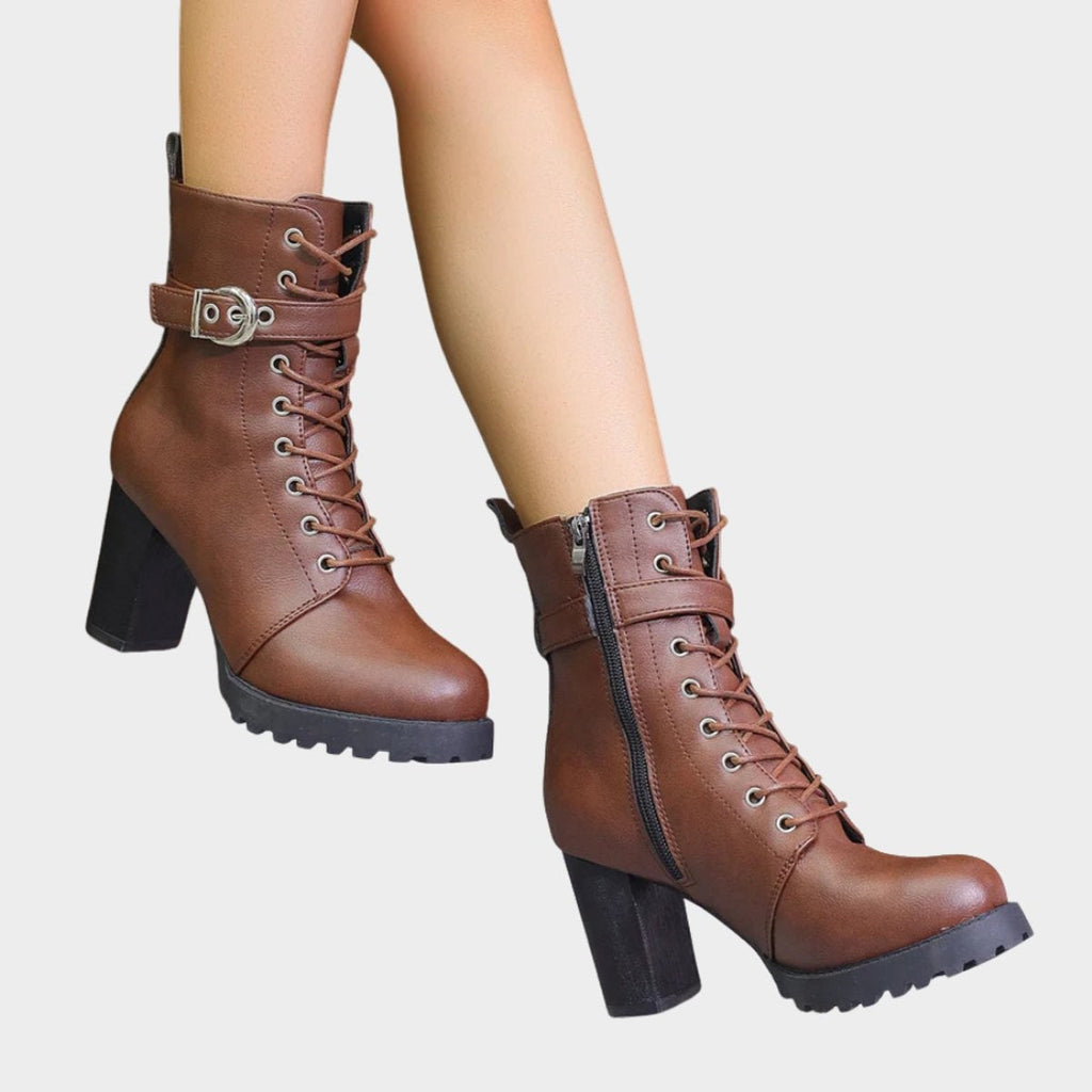 Joanna | Women's Block Heel Ankle Boots Lace Up Buckle Strap