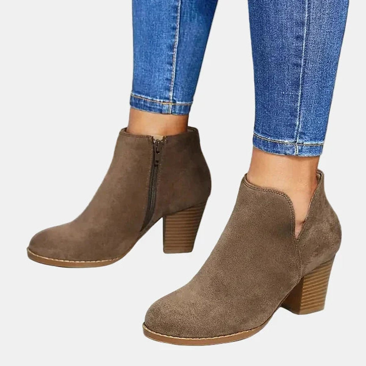Juliette | Women's Suede Block Heel Ankle Boots Side Zip