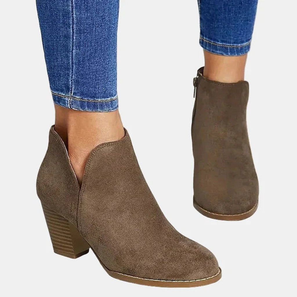 Juliette | Women's Suede Block Heel Ankle Boots Side Zip