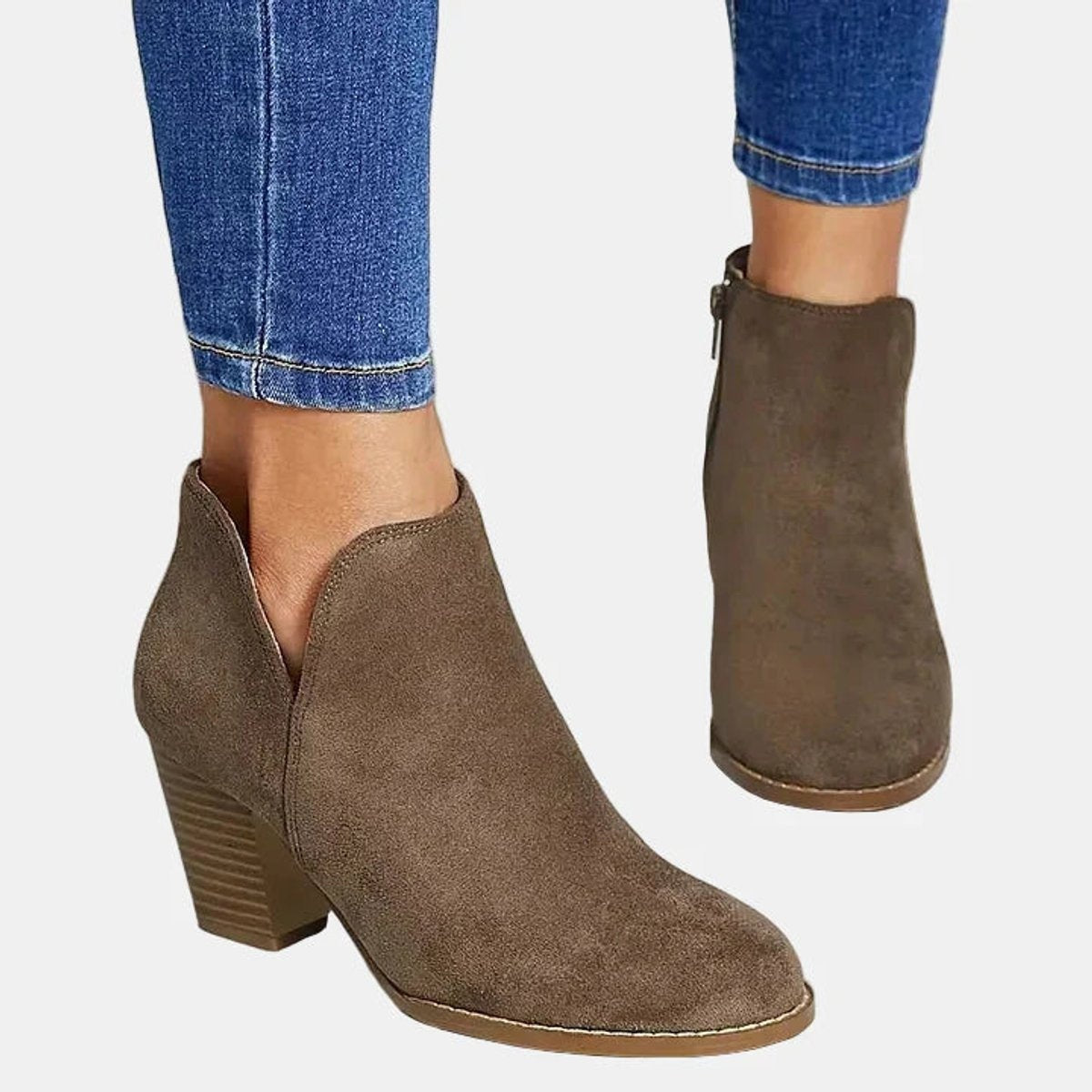 Juliette | Women's Suede Block Heel Ankle Boots Side Zip