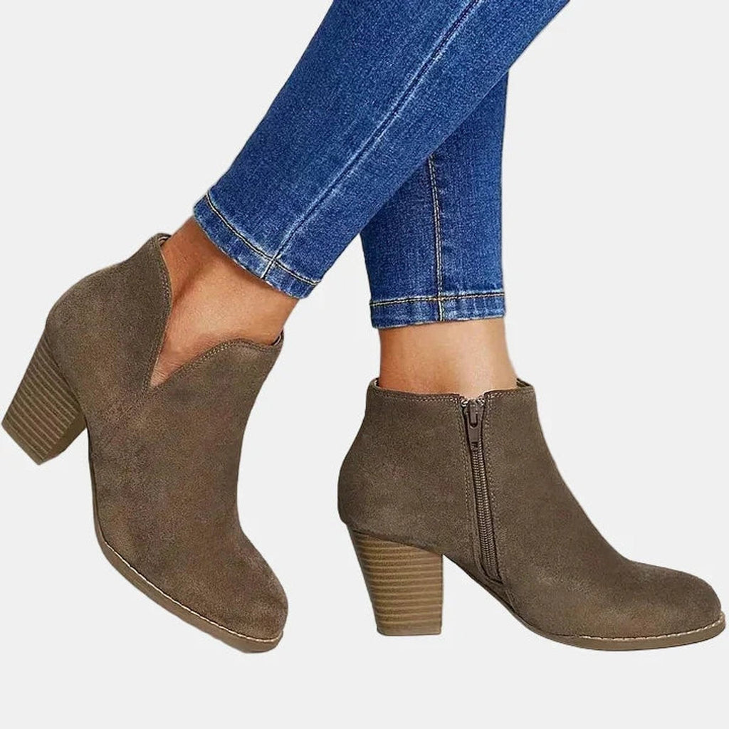 Juliette | Women's Suede Block Heel Ankle Boots Side Zip