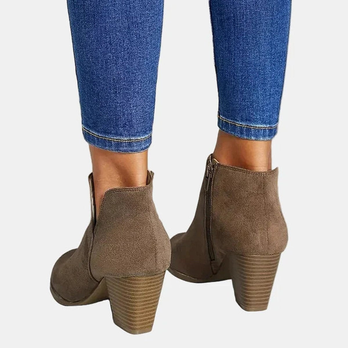 Juliette | Women's Suede Block Heel Ankle Boots Side Zip