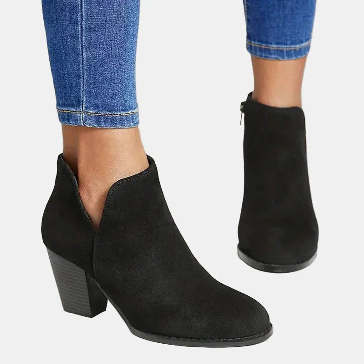 Juliette | Women's Suede Block Heel Ankle Boots Side Zip