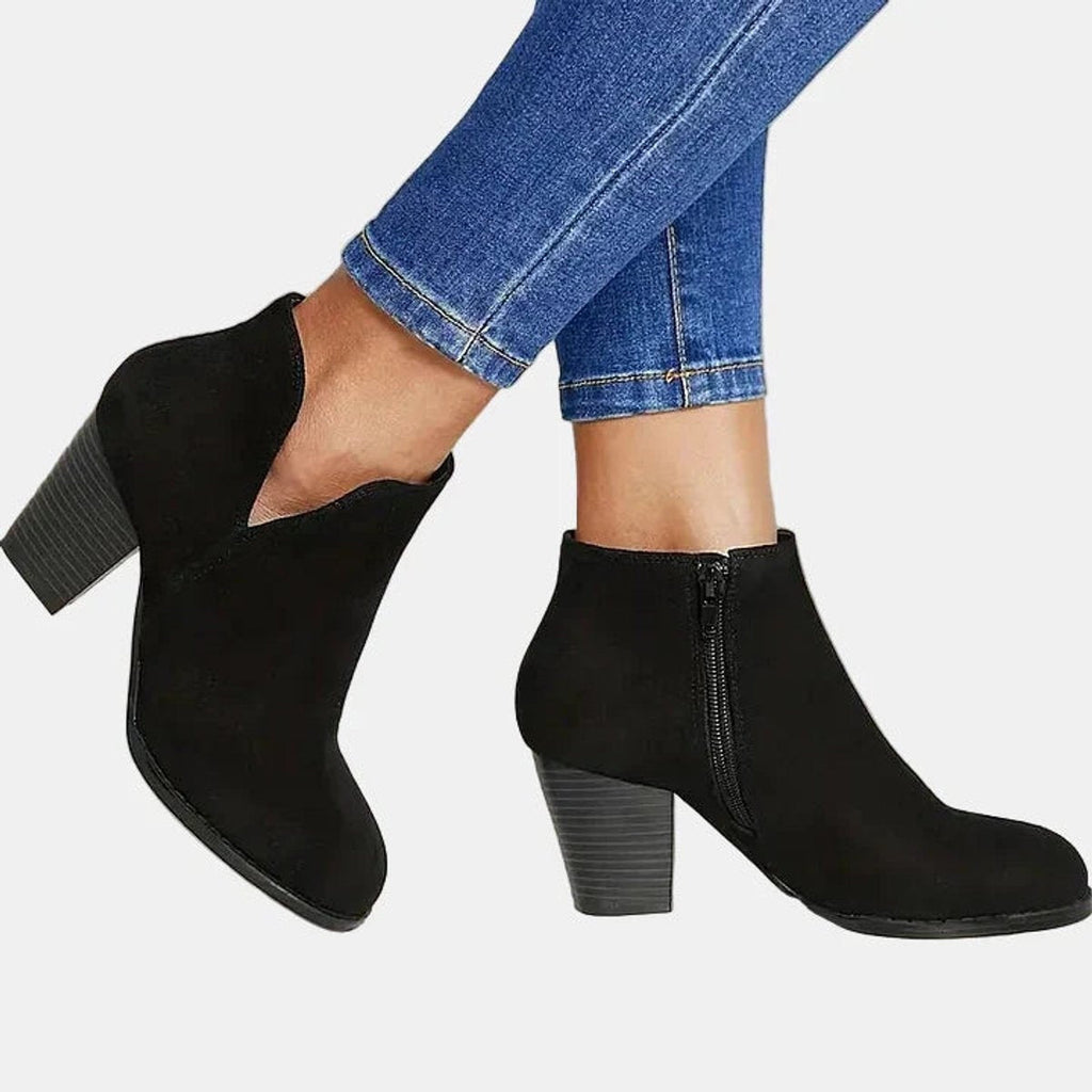 Juliette | Women's Suede Block Heel Ankle Boots Side Zip
