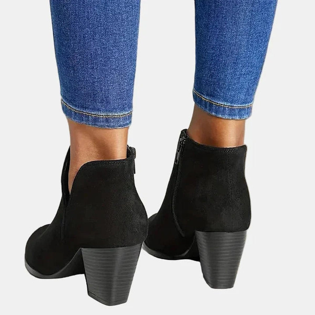 Juliette | Women's Suede Block Heel Ankle Boots Side Zip