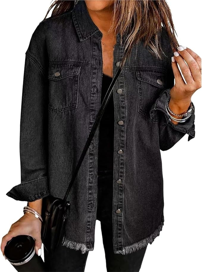 Adeline | Women's Denim Shacket Oversized Long Sleeve Pockets