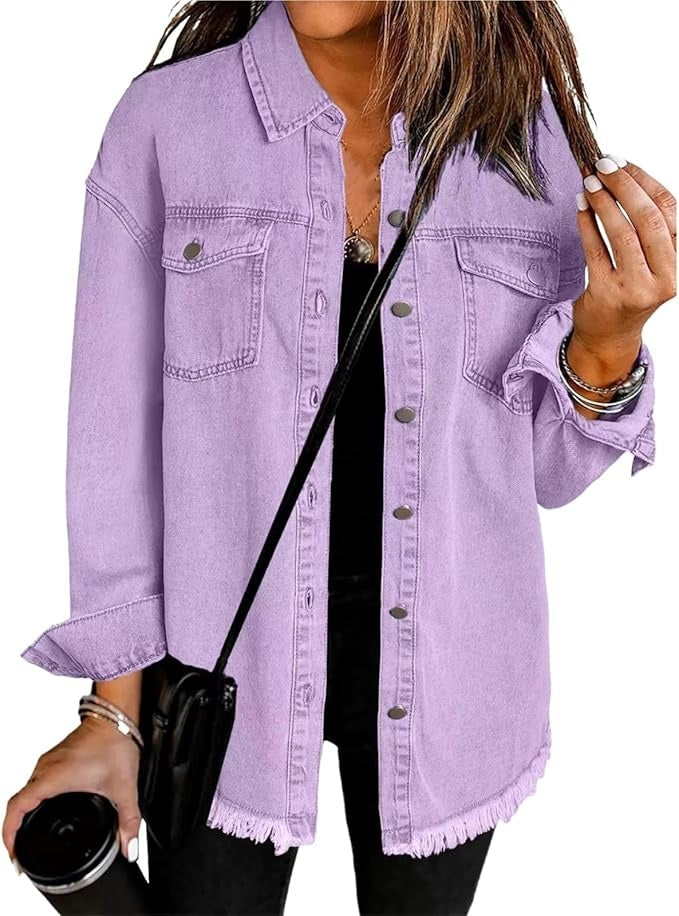 Adeline | Women's Denim Shacket Oversized Long Sleeve Pockets