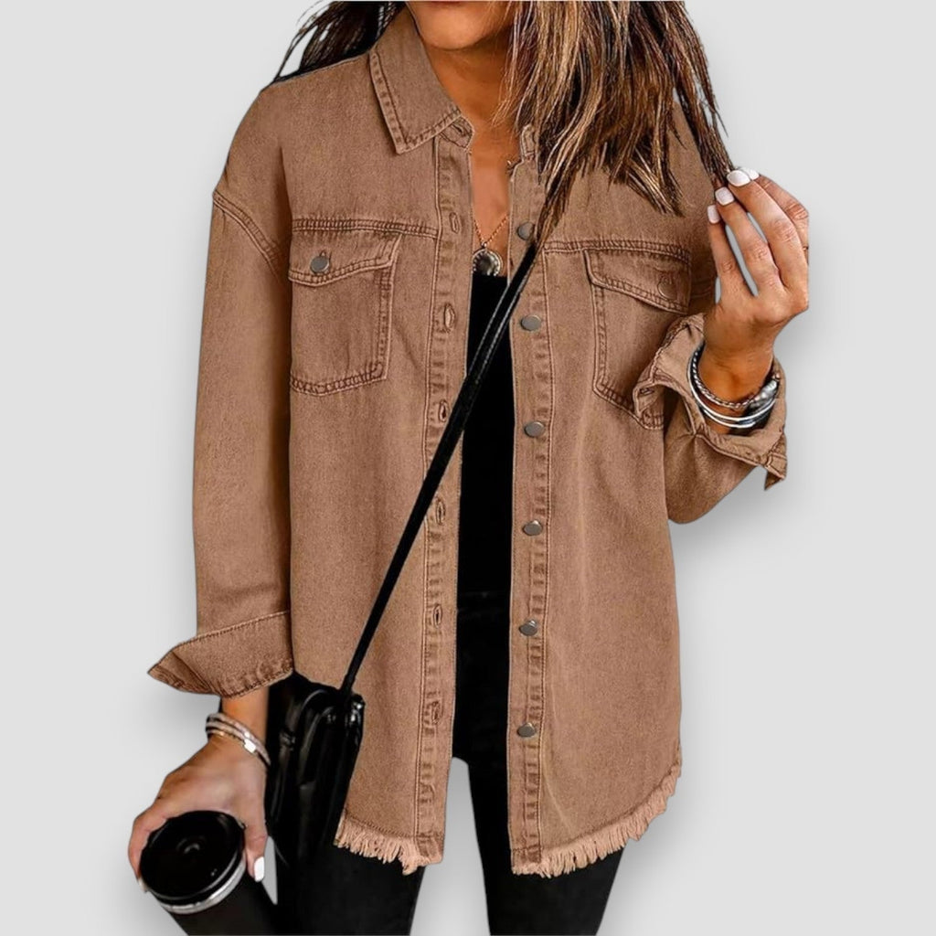 Adeline | Women's Denim Shacket Oversized Long Sleeve Pockets