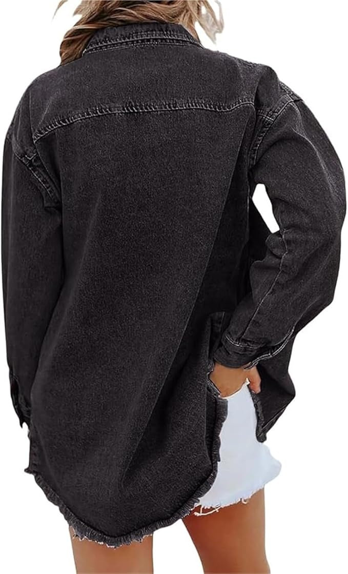 Adeline | Women's Denim Shacket Oversized Long Sleeve Pockets