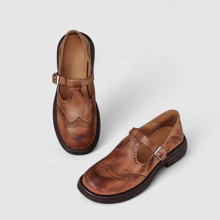 Thea | Women's Leather Mary Jane Shoes Brogue Buckle