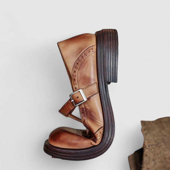 Thea | Women's Leather Mary Jane Shoes Brogue Buckle