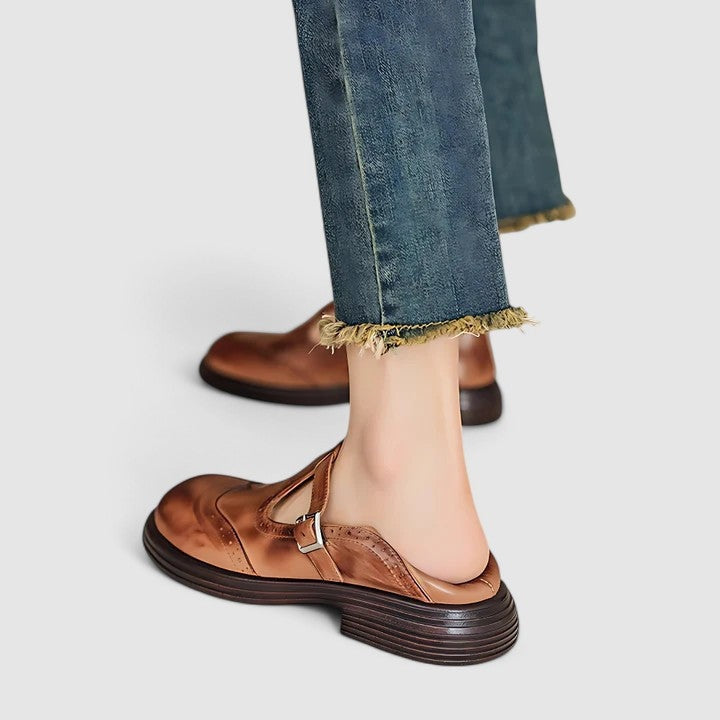 Thea | Women's Leather Mary Jane Shoes Brogue Buckle