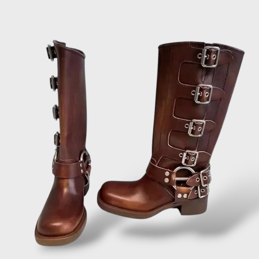 Alexa | Women's Leather Western Boots Tall Buckles