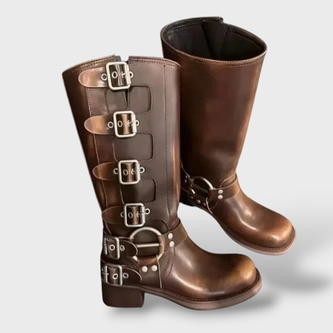 Alexa | Women's Leather Western Boots Tall Buckles