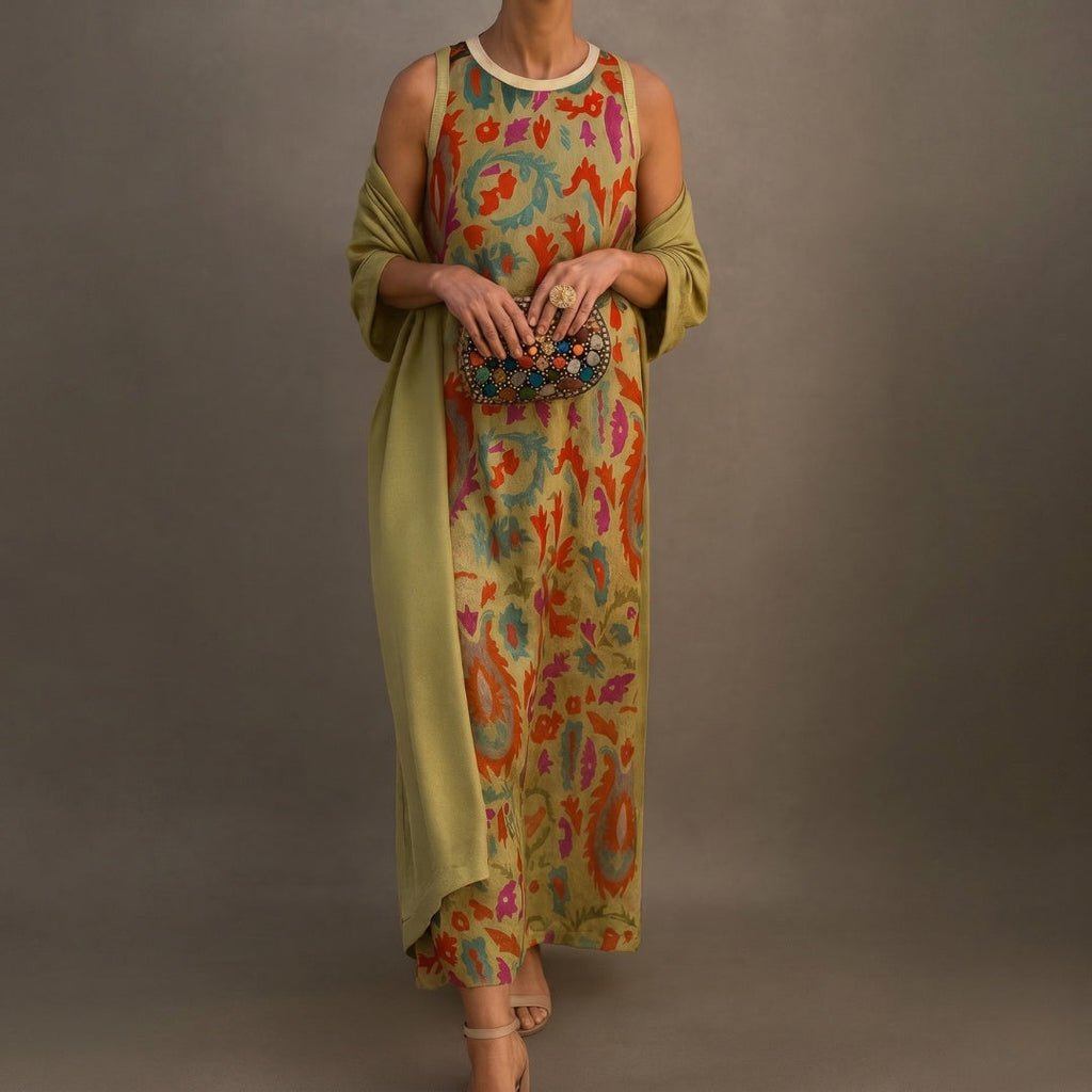 Ellie | Women's Printed Midi Winter Formal Dress with Matching Duster