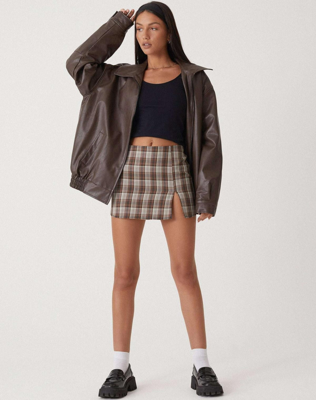 Angela | Women's Oversized Faux Leather Jacket Zip Up Lapel Collar